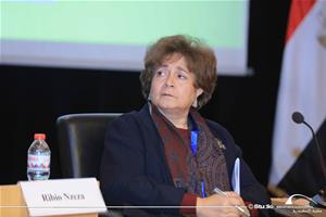 L'intervention de Mme Laila Bahaa El Din, Directrice Éxécutive de la fondation Kemet Boutros Ghali pour la paix et la connaissance