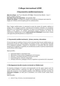  Colloque international AIME - Citoyennet&eacute;(s) m&eacute;diterran&eacute;enne(s)